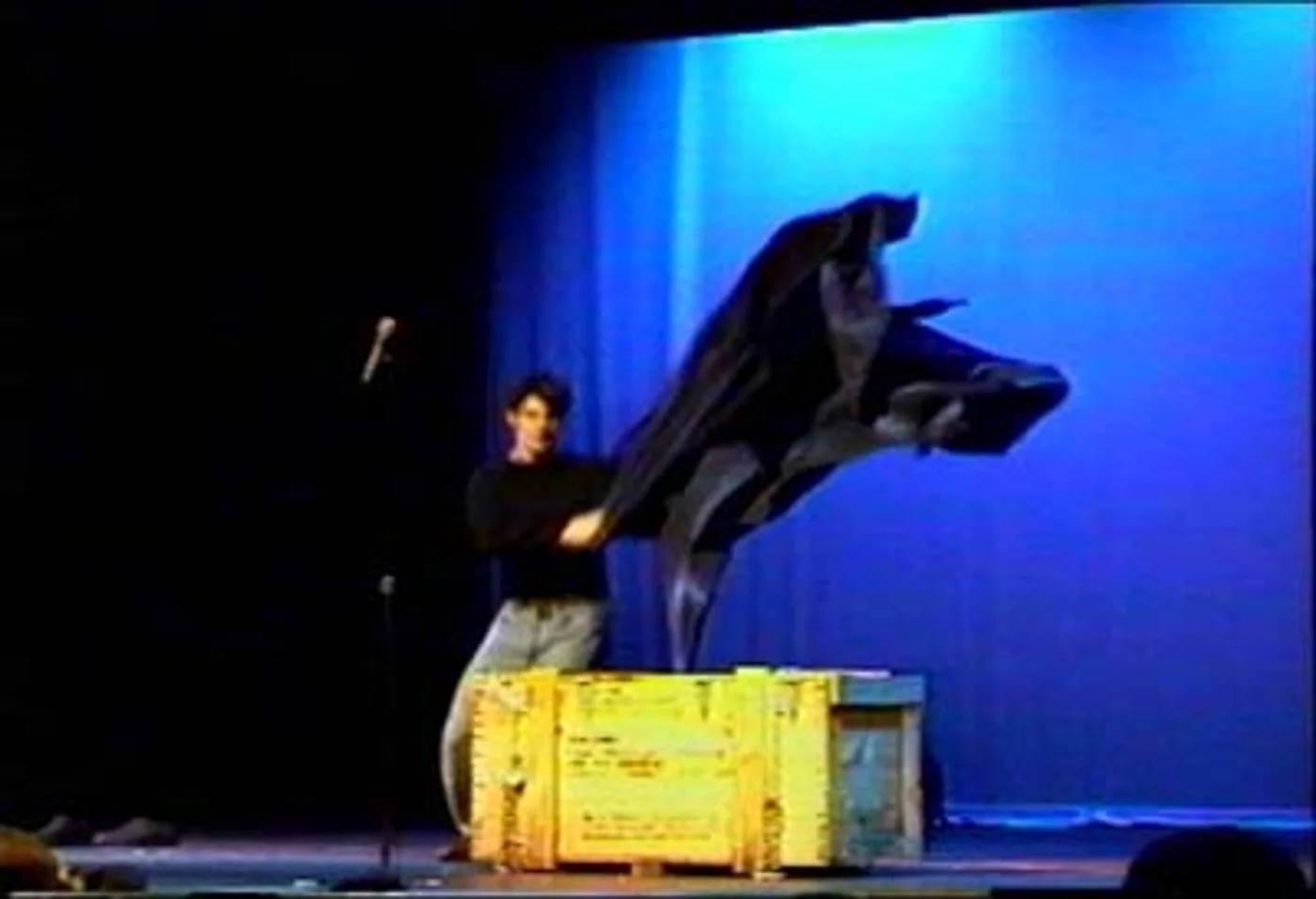 The transformed performer revealed atop the crate